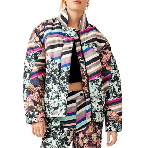 FP Movement Women's Bunny Slope Printed Puffer Jacket Printed Puffer Jacket, Snow Skirt, Free People Jacket, Black Diamonds, Fp Movement, Oversized Silhouette, Jacket Design, Puffer Coat, Printed Design