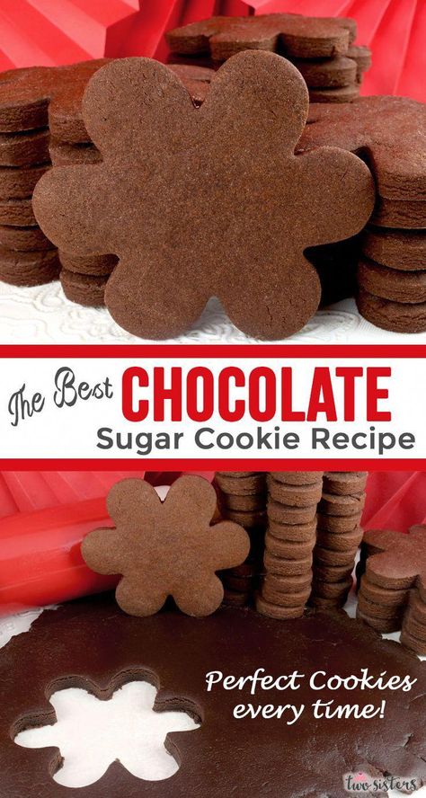 Best Rolled Sugar Cookies, Chocolate Sugar Cookie Recipe, Sugar Cookie Recipe Easy, Best Sugar Cookie Recipe, Cookie Recipes Unique, Chocolate Sugar Cookies, Rolled Sugar Cookies, Dessert Aux Fruits, Sugar Cookie Recipe