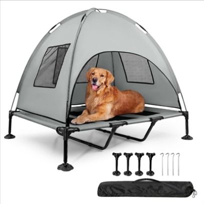 Summer fun for the whole family, making sure the fur babies stay cool too. Lifted Dog Bed, Outside Dog Bed, Dog Bed With Canopy, Dog Cot Bed, Dog Tent Bed, Bed With Canopy, Raised Dog Beds, Dog Tent, Dog Cots