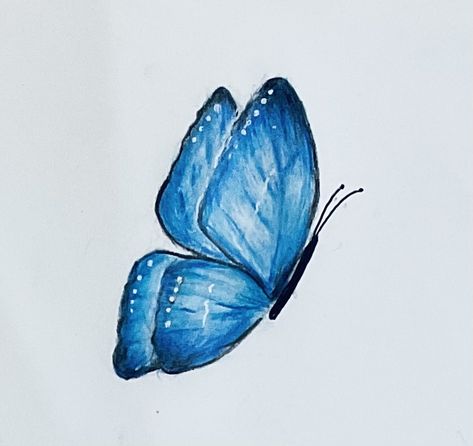 Easy Drawings Of Butterfly, Blue Butterfly Drawing Easy, Blue Drawings Aesthetic, Blue Butterfly Drawing, Blue Sketches, Blue Things To Draw, Blue Doodles, Butterflies Drawing, 21 Sign