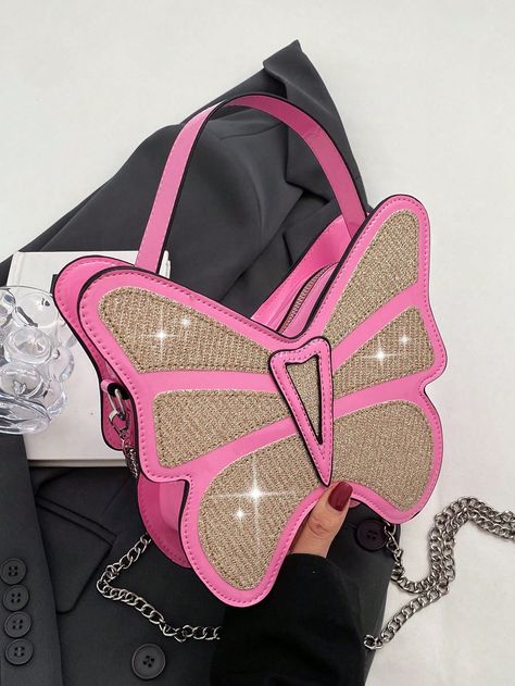 Y2K Fashion Handbag Butterfly Shaped Pink Novelty Shiny Chain Handbag Butterfly Handbag, Novelty Handbags, Cute Handbag, Decor Butterfly, Chain Handbag, Unique Purses, Cute Handbags, Novelty Bags, Word Wrap