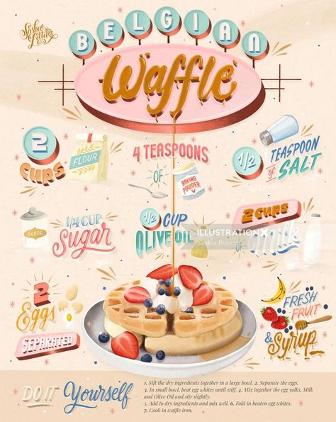 Waffles Illustration, Waffle Poster, Waffle Illustration, Bueno Recipes, Waffle Bar, Food Park, Fast Casual Restaurant, Charcuterie Recipes, Infographic Design Inspiration