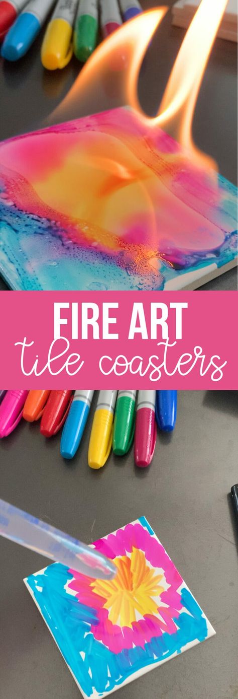 If you are looking for a summer craft that will grab your kids attention, Fire Tile Art is it! It's inexpensive, colorful and involves fire! September Arts And Crafts For Elementary Kids, Afterschool Crafts Elementary, Teen Summer Craft Ideas, End Of Summer Kids Activities, Paint Project Ideas, Ocean Themed Crafts For Older Kids, 4 H Craft Ideas For Kids, Crafts For 9-12, Vbs Crafts For Teens