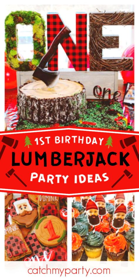 Lumberjack First Birthday Cake, Lumberjack Birthday Party Food, Lumberjack Party Ideas, Lumberjack 1st Birthday, Grandchildren Activities, 1st Birthday Foods, Lumberjack First Birthday, Truck Theme Birthday, Michael Jr