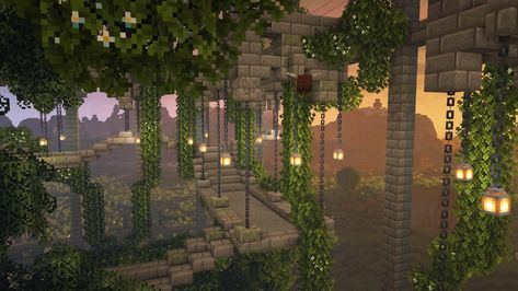 Minecraft Hanging House Ideas, Minecraft Waterwheel House, Walkway Minecraft, Hanging Minecraft House, Waterwheel Minecraft, Minecraft Walkway, Minecraft Inspo Aesthetic, Hanging House Minecraft, Minecraft Walkway Ideas