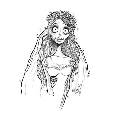 Tim Burton Bride Corpse, Corpse Bride Coloring Pages, Emily Corpse Bride Tattoo, Corpse Bride Sketch, Corpse Bride Tattoo Ideas, Bride Coloring Pages, Nightmare Tattoo, Corpse Bride Drawing, Corpse Bride Tattoo