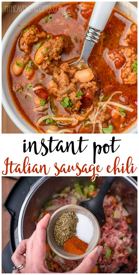 Italian Chili Recipe, Instant Pot Italian Sausage, Italian Sausage Chili, Sausage Chili Recipe, Crockpot Italian Sausage, Instant Pot Italian, Sausage Chili, Crockpot Italian, Italian Sausage Soup