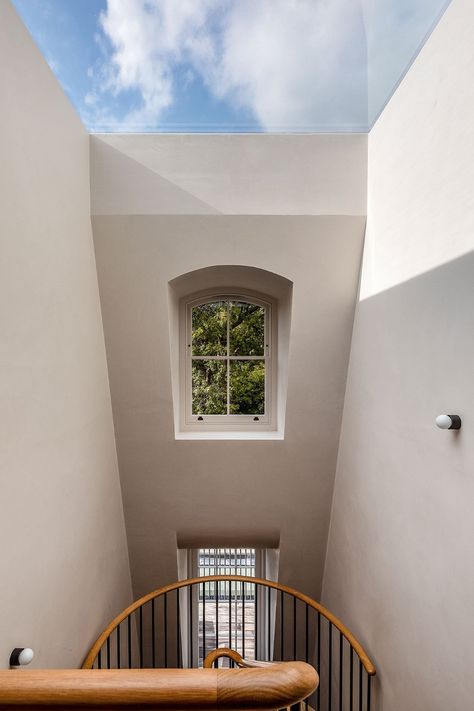 Photography by Taran Wilkhu. Flat Roof Shed, Bold Paint Colors, Butterfly Roof, New Staircase, Room Extensions, Wood Pergola, Charred Wood, London Home, Glass Roof