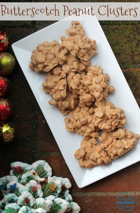 These easy 3 ingredient butterscotch peanut clusters are the perfect holiday candy. They're naturally gluten free, take around 10 minutes prep time and can be ready for Christmas gift giving in under 30 minutes! They're also an easy no bake holiday recipe for cooking with kids. Peanut Clusters With Butterscotch Chips, Butterscotch Candy Clusters, Maple Peanut Clusters, Butterscotch Peanut Clusters, Butterscotch Clusters, Peanut Clusters Recipe, Clusters Recipe, Chocolate Peanut Clusters, Christmas Candy Easy