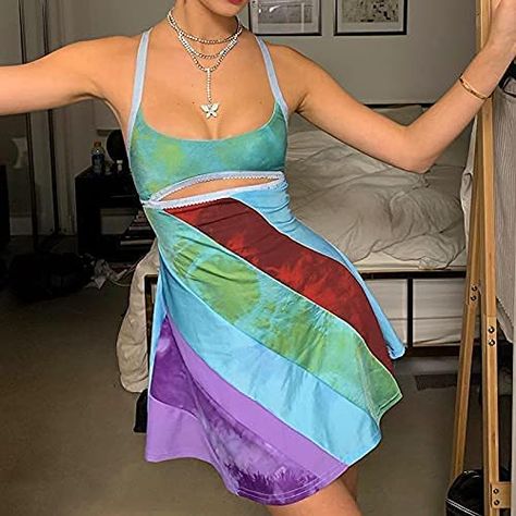 Check it out! I found jenna's iconic outfit from the movie 13 going to 30. A beautiful and colorful dress. Y2K Fashion #shopping #y2k #pinitforlater #Dress Festival Mode, Short Dress Styles, Y2k Dress, Party Kleidung, Looks Party, Mini Robes, Vestidos Vintage, Mini Slip Dress, Fashion Night