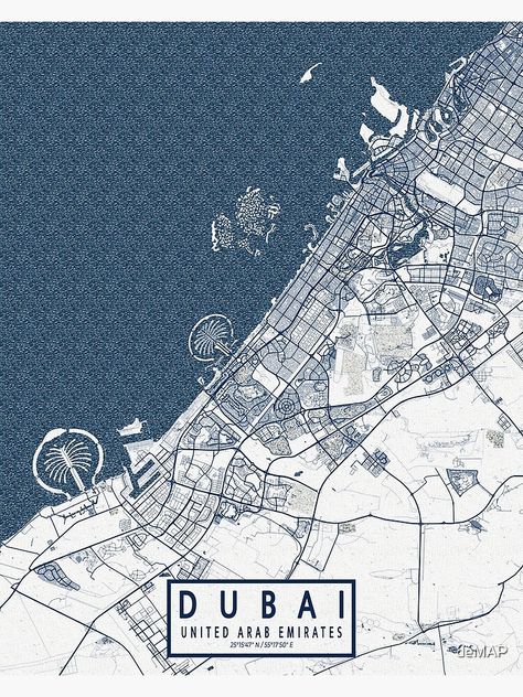 "Dubai City Map of the United Arab Emirates - Coastal" Poster by deMAP | Redbubble Dubai Map, Dubai Aesthetic, Historical Illustration, Modern Metropolis, Urban Street Art, Dubai City, Coastal Cities, Dubai Travel, Old Map