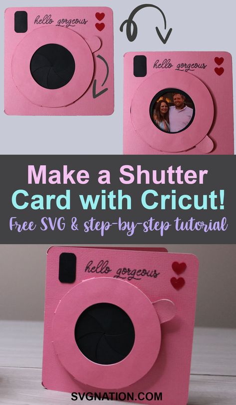 Camera Shutter Card - Shutter Card SVG for Cricut & Silhouette Paper Crafts For Cricut, Cricut Photo Frame Card, Homemade Photo Cards, Valentines Card Cricut, Cricut Cards Free Svg, Birthday Card Ideas Cricut, Free Card Svg, Cricut Cards Ideas, Cricut Birthday Gifts