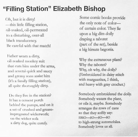 Elizabeth Bishop Poems, Elizabeth Bishop, Filling Station, Writing Poetry, How To Get Rich, Poetry, Comic Books, Writing, Feelings