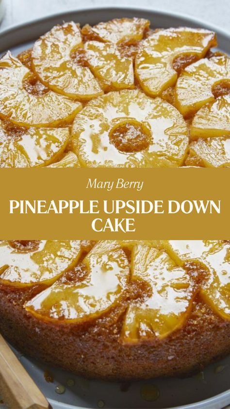 Mary Berry Pineapple Upside Down Cake Mary Berry Pineapple Upside Down Cake, Mary Berry Recipes Baking, Pineapple Upside Down Cake Recipe, British Cake, Upside Down Cake Recipe, Pineapple Cake Recipe, Rings Light, Baking List, Mary Berry Recipe