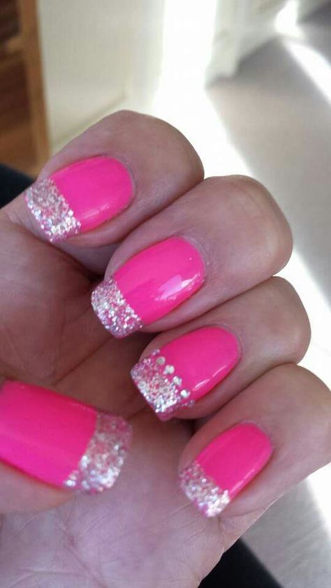 Bling Nails Pink, Nail Designs Pink, Nails With Bling, Pink Bling Nails, Sculpture Nails, Neon Pop Art, Bio Sculpture Nails, Bright Summer Nails Designs, Festive Nails