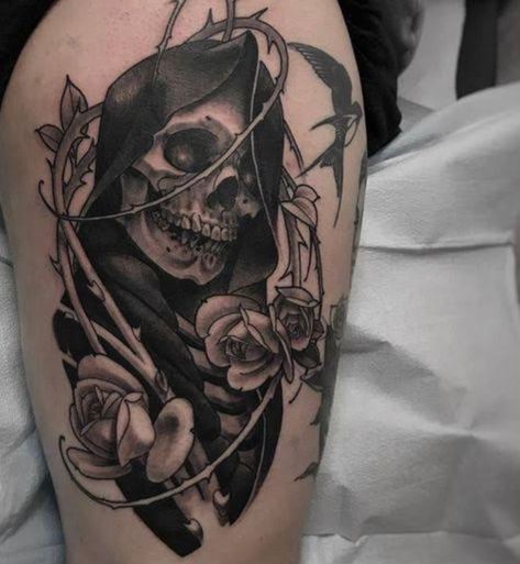 Grim Reaper Tattoos, Unique Tattoos For Men, Grim Reaper Tattoo, Reaper Tattoo, Dark Art Tattoo, Skull Tattoo Design, Tattoo Art Drawings, Dark Tattoo, Aesthetic Tattoo