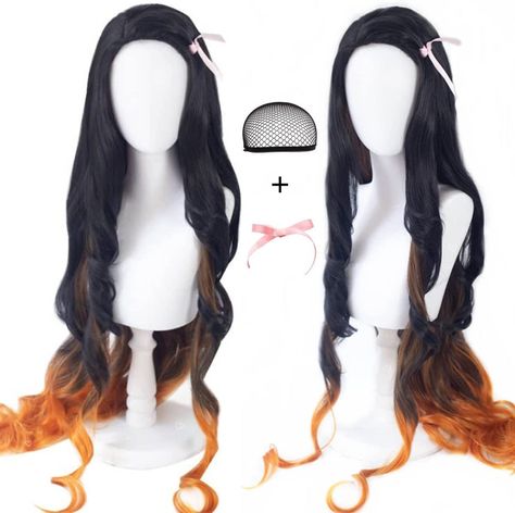 Halloween Mode, Nezuko Cosplay, Free Wig, Anime Wigs, Cosplay Hair, Costume Wigs, Halloween Party Costumes, Curly Wigs, Long Curly