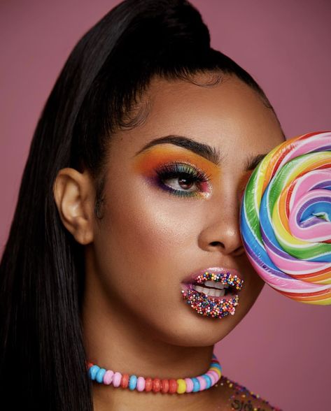 Sweetheart Candy Photoshoot, Candy Theme Makeup, Cake Makeup Look, Candy Themed Photoshoot, Candy Land Photo Shoot, Candy Shop Photo Shoot, Jenna Photoshoot, Candy Girl Makeup, Makeup Shoot Ideas Photoshoot