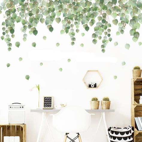 PRICES MAY VARY. Title: Hanging Green Vine Wall Decal Stickers for Bedroom Living Room, Removable Eucalyptus Green Plants Leaves Wall Art Mural Decor Home Nursery Office Decorations, 46.7" W X 32.2" H (C). Product Type: Categories > Nursery > Décor > Wall Décor Green Themed Nursery, Greenery Wall, Nursery Office, Vine Wall, Tree Wall Stickers, Removable Wall Stickers, Removable Wall Decals, Themed Nursery, Leaf Wall Art