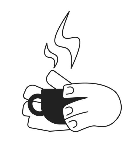 Holding coffee cup cartoon hands outline illustration. Mug beverage. Cup of tea breakfast 2D isolated black and white vector image. Break time. Holding coffee mug flat monochromatic drawing clip art Coffee Cartoons, Coffee Mug Illustration, Holding Coffee Cup, Monochromatic Drawing, Coffee Mug Drawing, Cartoon Hands, Hand Outline, Tea Breakfast, Holding Coffee