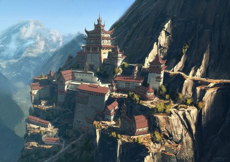 ArtStation - Buddhist Monastery - Overview, Dominik Zdenković Buddhist Monastery Aesthetic, Temple On Mountain, Dnd Visuals, Monastery Aesthetic, Fantasy Cities, Buddhist Monastery, Location Inspiration, Staying Healthy, Fantasy City