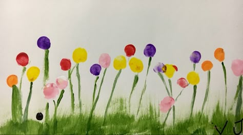 Finger Paint Easter Craft, Finger Paint Flowers, Flower Finger Painting, Finger Print Painting Ideas, Thumbprint Flowers, Finger Print Flowers, Finger Painting Flowers, Finger Painting For Toddlers, Finger Printing