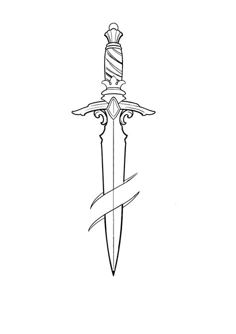 Knife Tattoo Stencil, Dagger Sketch, Simple Knife Tattoo Outline, Dagger Tattoo Stencil, Simple Dagger Tattoo, Medieval Swords Tattoo, Snake And Dagger Tattoo Design, Dagger Drawing, Zen Tattoo