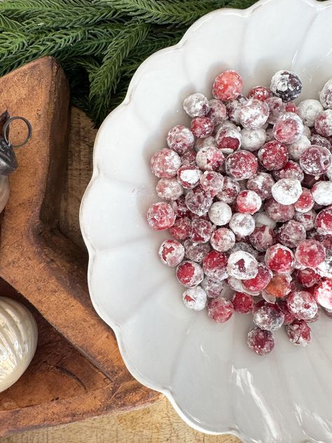 Sugared Cranberries | The Sassy Barn Cranberry Soaked In Sprite, Cranberry In The Snow, Sugar Frosted Cranberries, Cranberry Sprite Powdered Sugar, Cranberry Powered Sugar, Boozy Sugared Cranberries, Cranberries And Powdered Sugar, Sugared Cranberry Recipes, Cranberry Prosecco Powdered Sugar