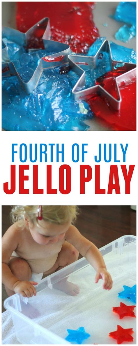 Fourth Of July Jello, Jello Play, 4th Of July Jello, Patriotic Activities, Fourth Of July Crafts For Kids, Toddler Lessons, Toddler Class, Lesson Plans For Toddlers, 4th July Crafts