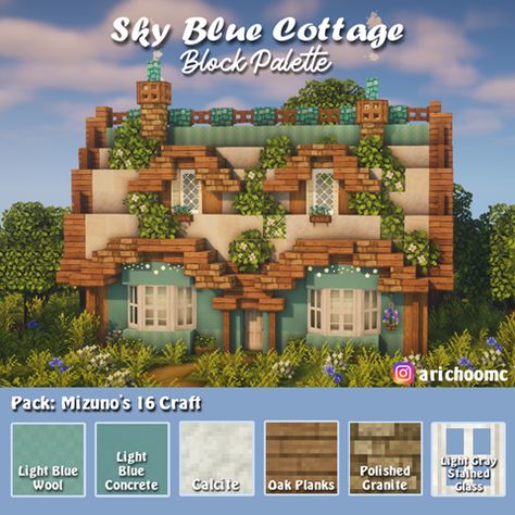 Mizuno Block Palette, Minecraft Shop Aesthetic, Cottagecore Minecraft Pallet, Minecraft Cottagecore Block Palette, Minecraft Farm Cottage, Cottagecore Aesthetic Minecraft Farm, Minecraft Houses Aesthetic Cottage, Mizuno Minecraft Houses, Cute Minecraft Cottage House