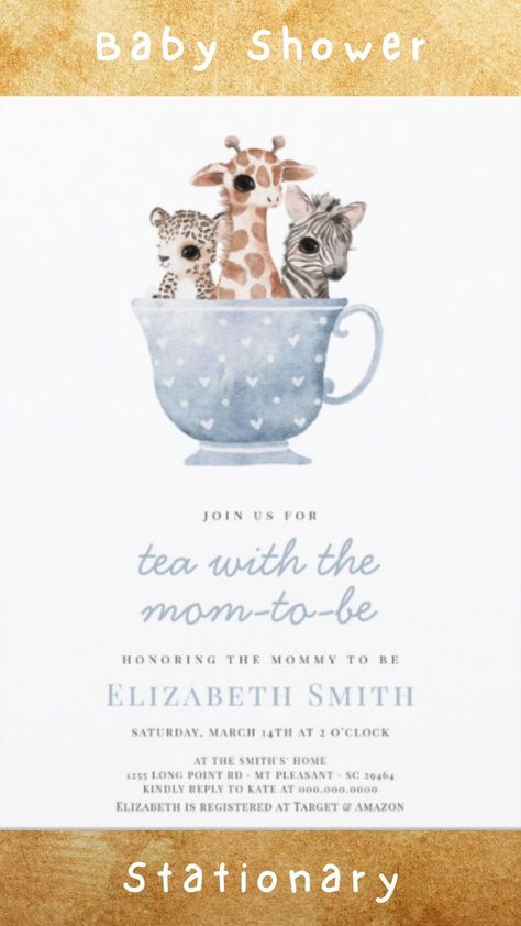 Tea Time Party Baby Animals Blue Boy Baby Shower Invitation. Tea Time Party Baby Animals Blue Boy Baby Shower Invitation Tea Party Baby Shower Decorations, Tea Party Baby Shower Invitations, High Tea Baby Shower, Tea Time Party, Baby Q Shower, Baby Shower Tea, Baby Q, Baby Shower Inspiration