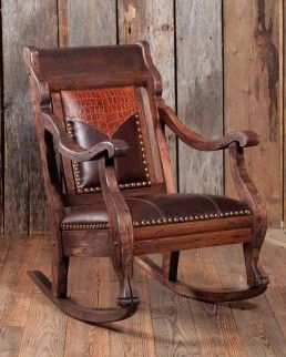 western tooled leather rocker rocking chair Southwestern Chairs, Southwestern Furniture, Western Chair, Antique Rocking Chairs, Rustic Dining Chairs, Western Rustic, Western Furniture, Leather Club Chairs, Southwest Decor