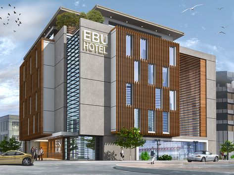 Exterior | Images :: Behance Shopping Mall Elevation Design, Comercial Building Facades, Small Hotel Facade, Hotel Front Elevation Design, Commercial Design Exterior Architecture, Hotel Elevation Exterior, School Building Design Exterior, Modern Hotel Exterior, Office Design Exterior