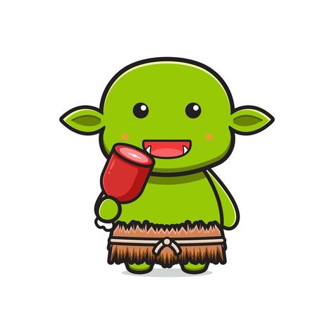 Cute goblin eating meat cartoon icon illustration Meat Cartoon, Cute Goblin, Doodle Monster, Food Halloween, Halloween Green, Halloween Creatures, House Cartoon, D D Character Ideas, Scary Monsters