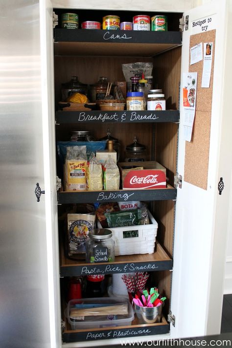 organized pantry with chalkboard labels Farmhouse Pantry, Organized Pantry, Starting Fresh, Industry Design, Quick Healthy Snacks, Pull Out Shelves, Kitchen Organization Pantry, Chalkboard Labels, Kitchen Pantry Cabinets