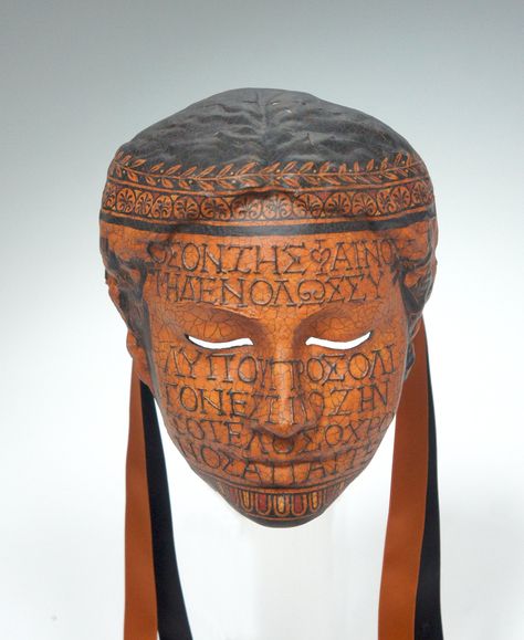 "Seikilos Greek Vase Mask- OUT-OF-STOCK/Made-to-Order Please message me before purchasing this mask. Let me recreated it and send photos before you buy so you can see exactly what you're getting (it's not possible to reproduce a new mask that's exactly identical to the one pictured). When you convo me, I'll let you know my current lead time and place you in the commissions queue, then contact you when I start the mask to confirm you are still interested. Please be prepared to pay upon invoice. C Greek Mask, Oracle Of Delphi, Greek Vase, Ancient Greek Pottery, Greek Pottery, Greek Vases, Cat Art Print, Masks Art, Witch Art