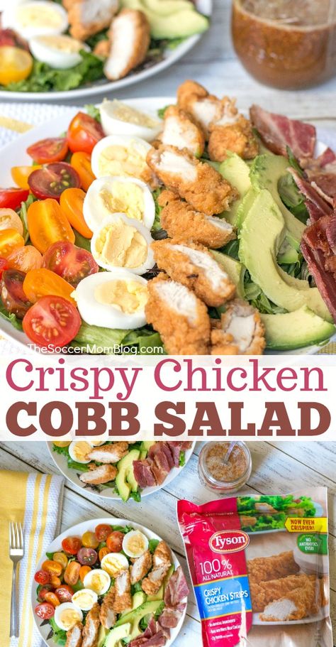 Crispy Chicken For Salads, Chicken Strip Salad Recipes, Awesome Salads For Dinner, Chicken Strip Salad, Crispy Chicken Salad Recipe, Tyson Chicken Strips Recipes, Crispy Chicken Salad, Tyson Chicken Recipes, Salad Taco