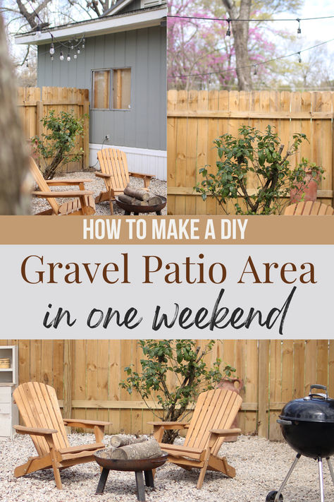 cozy cottage style backyard Diy Pebble Patio, Backyard Diy Patio, Small Outdoor Living Space, Diy Gravel Patio, Gravel Patios, Gravel Patio Ideas, Gravel Patio Diy, Pea Gravel Backyard, Pebble Patio