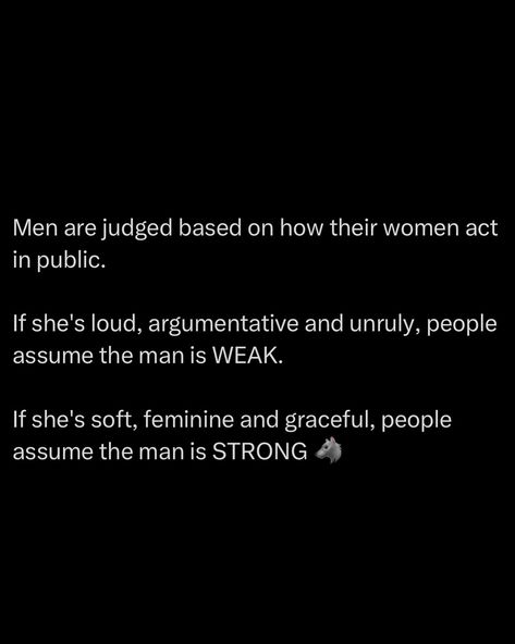 You can ALWAYS tell without asking any questions, if a woman has quality men in her life that lead & guide her, it’s written all over her conduct. The more feral she is, the more neglected she is. Women show feminine characteristics when around masculine men and masculine characteristics when around feminine men. Men don’t compete with women, they lead them, and thus by extension, protect and provide for them. If a woman is trying to compete with her man, then she does not know what it is... Quality Of A Good Man, Provider Man Quotes, How To Appear More Masculine, Characteristics Of A Good Man, Feminine Characteristics, Masculine Women, Feminine Men, Dark Masculine, Qualities In A Man