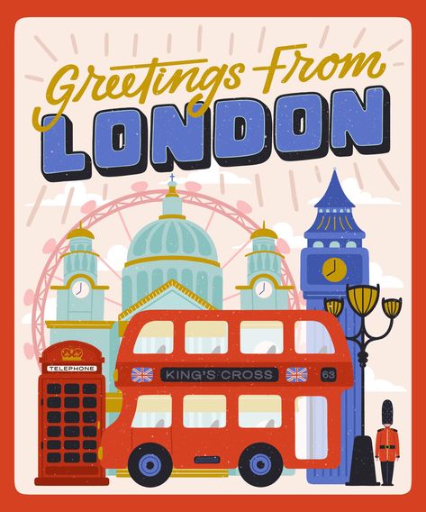 London postcard design and illustration #london #uk #unitedkingdon #europe #postcard #postcarddesign #illustration #handlettering #travel #tourism Europe Postcard, Europe Drawing, London Postcard, Vision Boarding, St. Paul’s Cathedral, London Illustration, London Icons, Trip To London, Travel Postcard