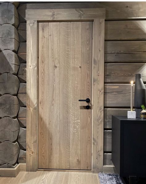 Log Cabin Interior Doors, Wood Window Trim, Knotty Pine Doors, Barn Door Farmhouse, Wooden Door Entrance, Plank Door, Modern Interior Door, Cabin Door, Mountain Interiors