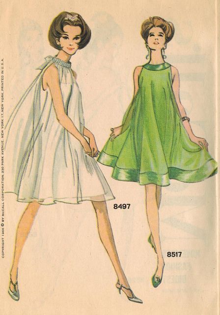 60s Slip Dress, 60s Halter Dress, White Green Dress, Tent Dresses Pattern, 60s Vintage Fashion, Fashion 60s, Patron Vintage, 1960 Fashion, Fashion 1960s