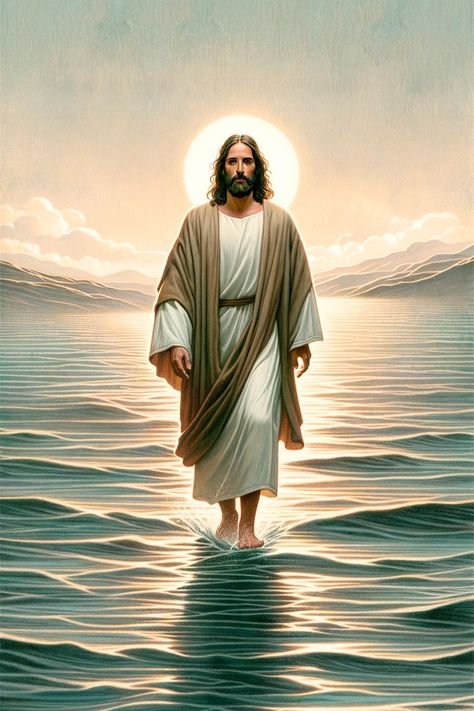 God Walking On Water, Jesus Walking With Me, Jesus Christ Wallpaper, Peter Walks On Water, Bible Matthew, Jesus Walks On Water, St Jose, Jesus Walking On Water, Jesus Christ Illustration