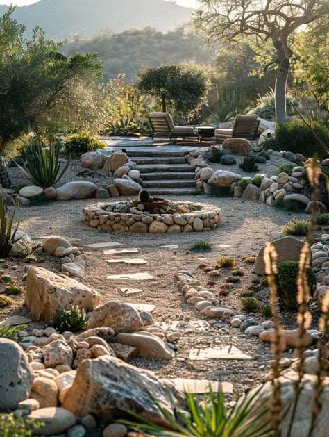 Designing with Rocks for a Low Maintenance Garden • 333k+ Inspiring Lifestyle Ideas & Images Organized Garden, Rock Village, Hillside Gardens, Desert Landscaping Ideas, Xeriscape Landscaping, Desert Gardens, Rock Garden Ideas, Zen Rock Garden, Hillside Garden