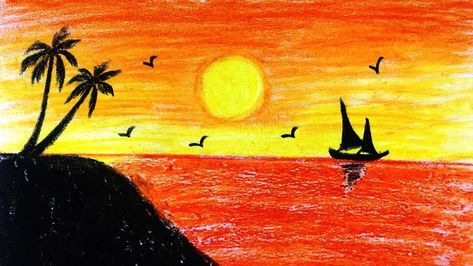 scenery drawing Sun Set Drawing Easy, Sun Set Drawing, Sunset Scenery Drawing, National Song Of India, National Song, Sunset Scenery, Scenery Drawing, Sketches Simple, Sun Set