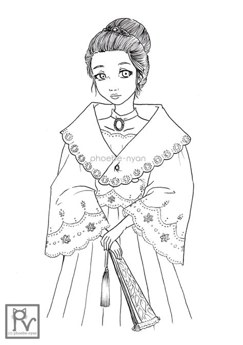 [Traditional Costume] Baro't Saya by phoebe-nyan Barot Saya Traditional Dresses Drawing, Maria Clara Noli Me Tangere Drawing, Maria Clara Dress Drawing, Filipino Dress Drawing, Filipino Drawing Ideas, Filipino Traditional Clothing Drawing, Baro't Saya Traditional, Filipiniana Drawing, Philippine Culture Drawing