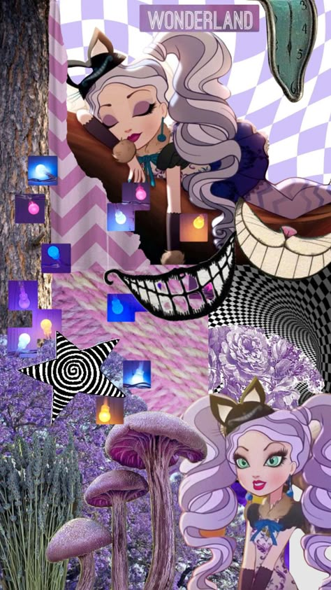 Kitty From Ever After High, Kitty Cheshire Aesthetic, Eah Wallpapers, Ever After High Wallpaper, Cheshire Cat Wallpaper, Kitty Cheshire, Lizzie Hearts, Famous Fairies, Cute Home Screen Wallpaper