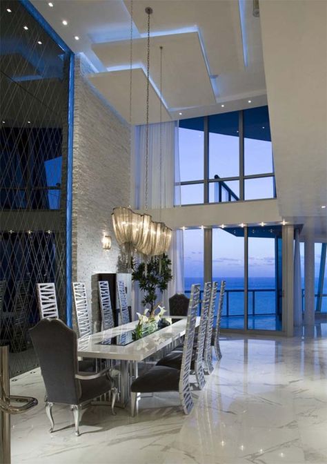 Luxury penthouse in Florida, USA Florida Penthouse, Glam Dining, Luxury Penthouse, Ceiling Light Design, The Dining Room, Florida Usa, Modern Dining Room, Dining Room Design, Luxury Apartments