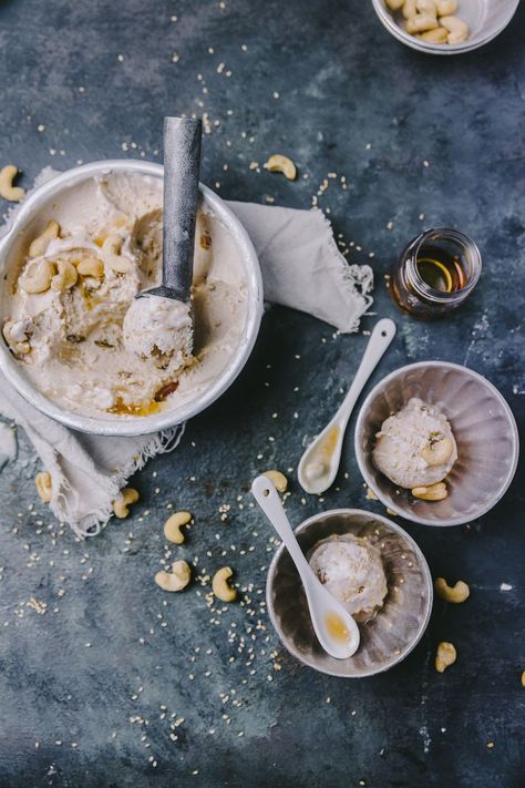 Tahini Ice Cream - Dessert - Playful Cooking Tahini Ice Cream Tahini Ice Cream, Ice Cream Food Photography, Blender Ice Cream, Ice Cream Photography, Unsweetened Coconut Milk, Food Photography Tips, Cinnamon Toast, No Cooking, Cream Desserts