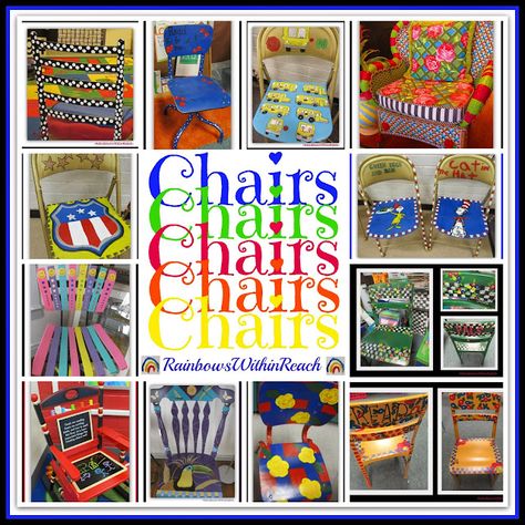 Hand Painted & Unique Chairs: Classroom Seating via RainbowsWithinReach Painted Chairs Diy, Share Chair, Wedding Chairs Diy, Swing Chair Bedroom, Painted Kids Chairs, Teacher Chairs, Dining Chairs Diy, Unique Chairs, Child Growth